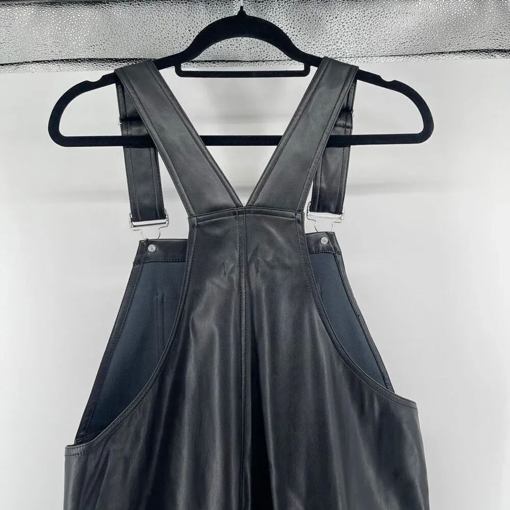 WeWoreWhat Black Vegan Leather Overalls Womens Medium Faux Leather Jumpsuit - Picture 12 of 16